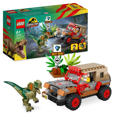 LEGO Jurassic Park Dilophosaurus Ambush Dinosaur Toy for Boys, Girls, Kids 6 Plus Years Old, with Dino Figure and Jeep Car Toy, 30th Anniversary Collection Set 76958 Single