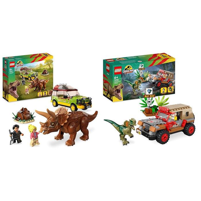LEGO Jurassic Park Triceratops Research Dinosaur Toy Set with Ford Explorer Car and Dino Figure, 30th Anniversary Collection, for Boys, Girls, Kids 8 Years Old and up 76959 Single