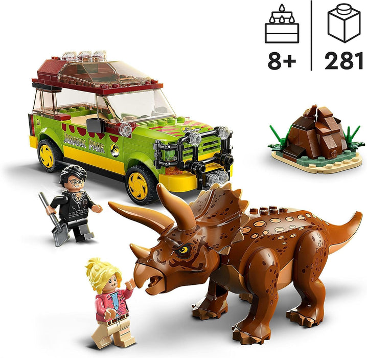 LEGO Jurassic Park Triceratops Research Dinosaur Toy Set with Ford Explorer Car and Dino Figure, 30th Anniversary Collection, for Boys, Girls, Kids 8 Years Old and up 76959 Single