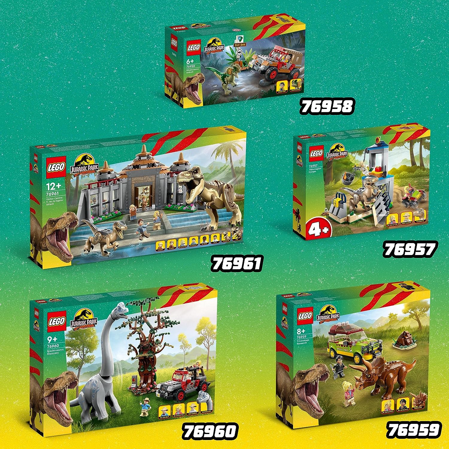 LEGO Jurassic Park Triceratops Research Dinosaur Toy Set with Ford Explorer Car and Dino Figure, 30th Anniversary Collection, for Boys, Girls, Kids 8 Years Old and up 76959 Single
