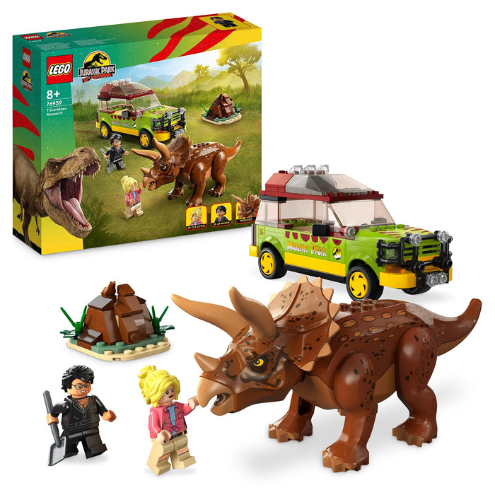 LEGO Jurassic Park Triceratops Research Dinosaur Toy Set with Ford Explorer Car and Dino Figure, 30th Anniversary Collection, for Boys, Girls, Kids 8 Years Old and up 76959 Single