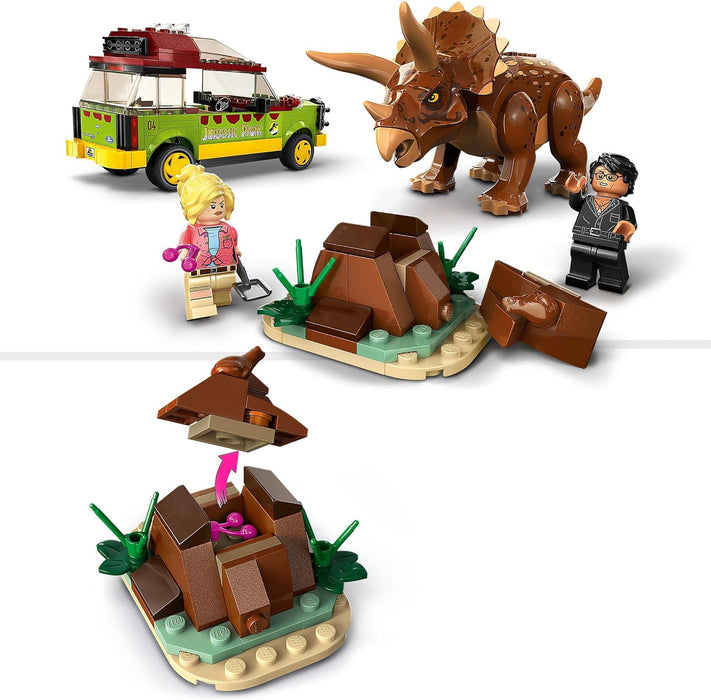 LEGO Jurassic Park Triceratops Research Dinosaur Toy Set with Ford Explorer Car and Dino Figure, 30th Anniversary Collection, for Boys, Girls, Kids 8 Years Old and up 76959 Single