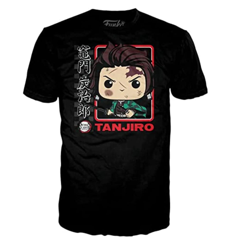 Funko POP! & Tee: Demon Slayer - Tanjiro - (BL) - M - Medium - T-Shirt - Clothes With Collectable Vinyl Figure - Gift Idea - Toys and Short Sleeve Top for Adults Unisex Men and Women - Anime Fans