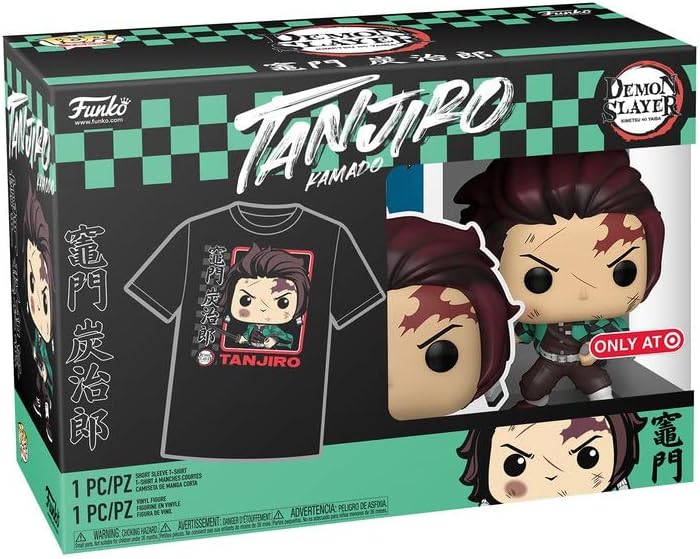 Funko POP! & Tee: Demon Slayer - Tanjiro - (BL) - M - Medium - T-Shirt - Clothes With Collectable Vinyl Figure - Gift Idea - Toys and Short Sleeve Top for Adults Unisex Men and Women - Anime Fans