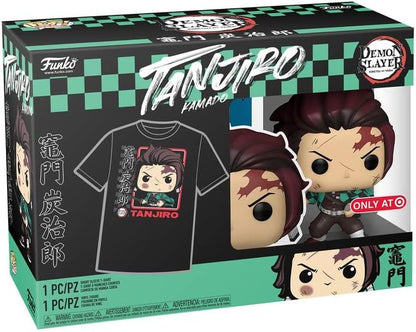 Funko POP! & Tee: Demon Slayer - Tanjiro - (BL) - M - Medium - T-Shirt - Clothes With Collectable Vinyl Figure - Gift Idea - Toys and Short Sleeve Top for Adults Unisex Men and Women - Anime Fans