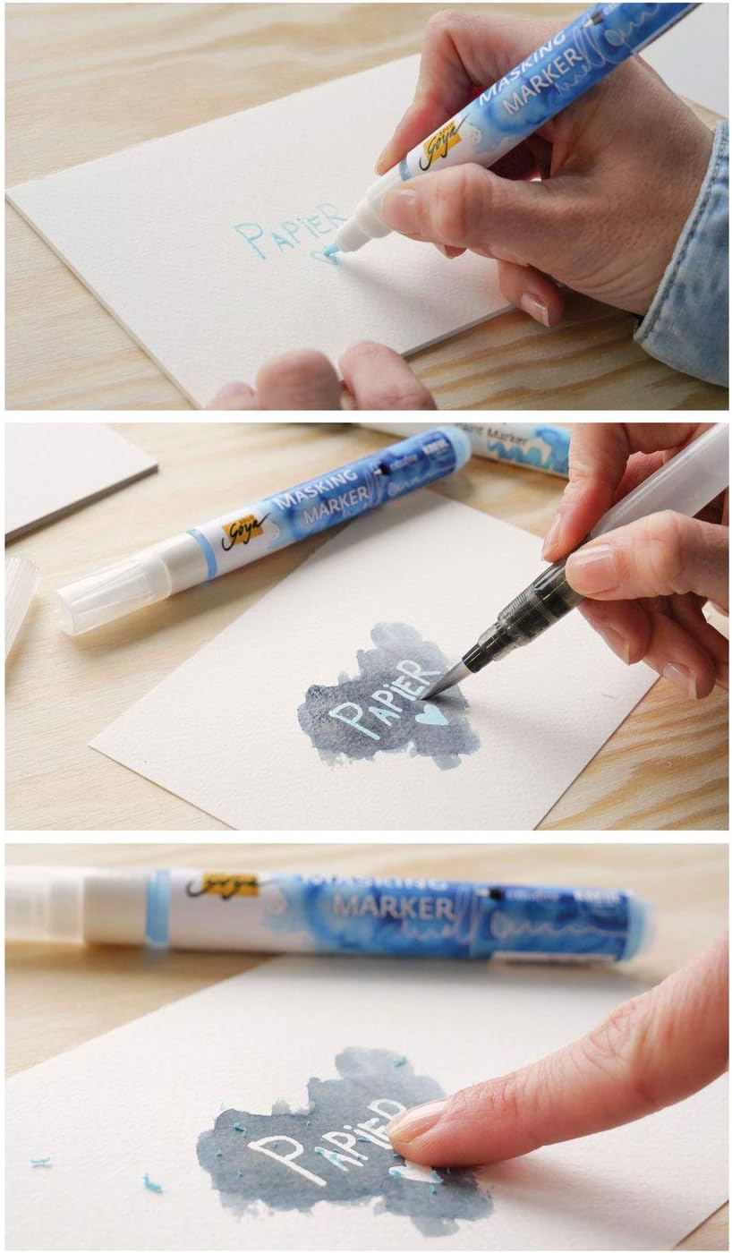 KREUL 18160 Solo Goya fine, Removable Scratch Masking Marker Shape, for Precise and Sharp Middle of Flowing Watercolour Paint, line Width 1-2 mm, Blue fine (1 - 2 mm)