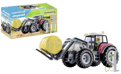 PLAYMOBIL Country 71305 Tractor Grande con Accesorios, Tractor eléctrico con Techo abatible y estación de Carga E, Juguetes para niños a Partir de 4 años