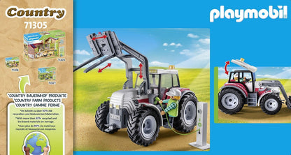 PLAYMOBIL Country 71305 Tractor Grande con Accesorios, Tractor eléctrico con Techo abatible y estación de Carga E, Juguetes para niños a Partir de 4 años