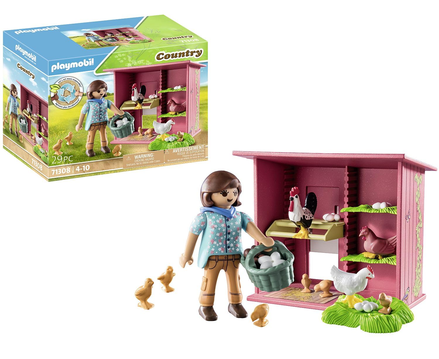 PLAYMOBIL | Country | Hühner mit Küken | Hühnerhaus für deinen Bauernhof | Spielzeug für Kinder ab 4 Jahren | 71308