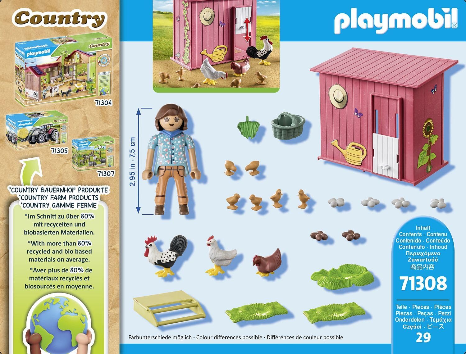PLAYMOBIL | Country | Hühner mit Küken | Hühnerhaus für deinen Bauernhof | Spielzeug für Kinder ab 4 Jahren | 71308