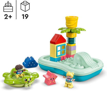 LEGO DUPLO Water Park Bath Toy for Toddlers Aged 2+ Years Old, with Floating Island, Turtle and Star Fish Sea Animal Figures, Easy to Clean Bathtub Water Toys 10989