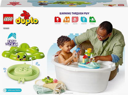 LEGO DUPLO Water Park Bath Toy for Toddlers Aged 2+ Years Old, with Floating Island, Turtle and Star Fish Sea Animal Figures, Easy to Clean Bathtub Water Toys 10989