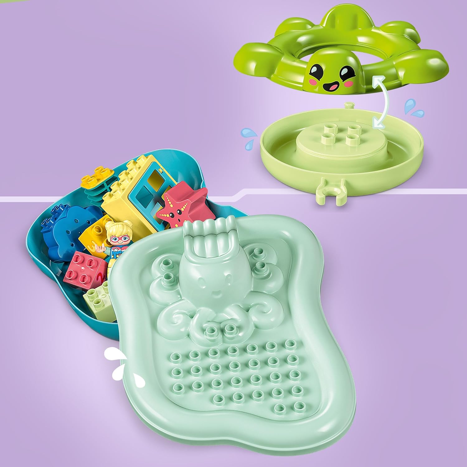 LEGO DUPLO Water Park Bath Toy for Toddlers Aged 2+ Years Old, with Floating Island, Turtle and Star Fish Sea Animal Figures, Easy to Clean Bathtub Water Toys 10989