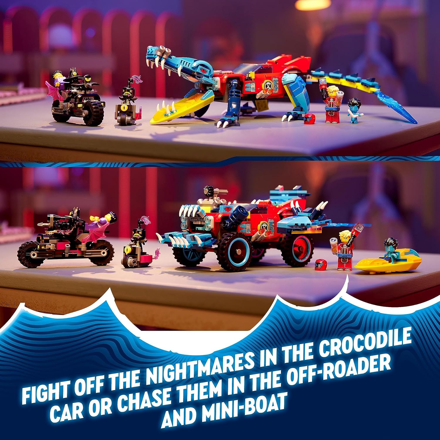 LEGO DREAMZzz Crocodile Car Toy 2in1 Set, Dream Monster Truck or Croc Car Vehicle, Includes Cooper, Jayden and Night Hunter Minifigures, Gift for Kids, Boys and Girls Aged 8+ 71458