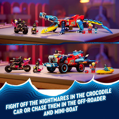 LEGO DREAMZzz Crocodile Car Toy 2in1 Set, Dream Monster Truck or Croc Car Vehicle, Includes Cooper, Jayden and Night Hunter Minifigures, Gift for Kids, Boys and Girls Aged 8+ 71458