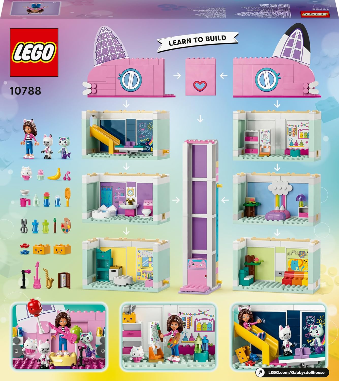 LEGO Gabby's Dollhouse Toy Playset, 4-Floor & 8-Room Dollhouse with Gabby, Pandy Paws, MerCat and Cakey figures plus Accessories, Gift Toys for 4 Plus Year Old Girls, Boys & Kids 10788