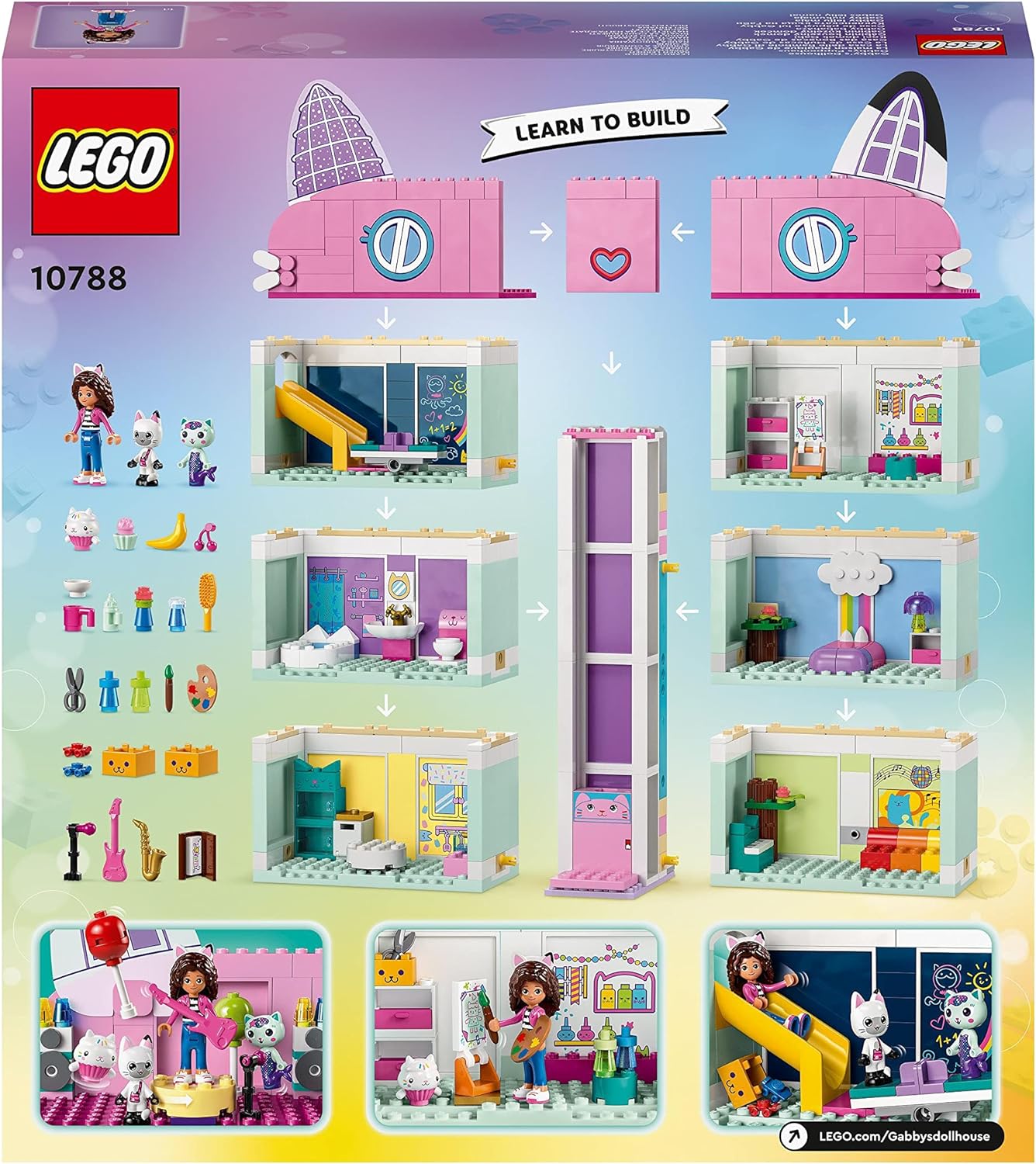 LEGO Gabby's Dollhouse Toy Playset, 4-Floor & 8-Room Dollhouse with Gabby, Pandy Paws, MerCat and Cakey figures plus Accessories, Gift Toys for 4 Plus Year Old Girls, Boys & Kids 10788