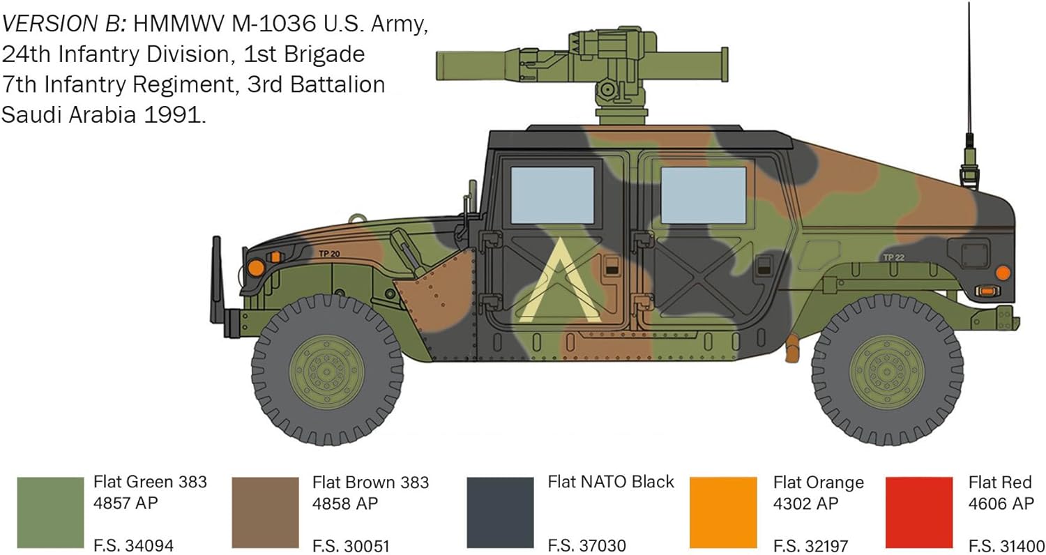 Italeri 6598 1:35 HMMWV M966 Tow Carrier-Faithful Replica, Building, Plastic, Military Kit, Standing Model