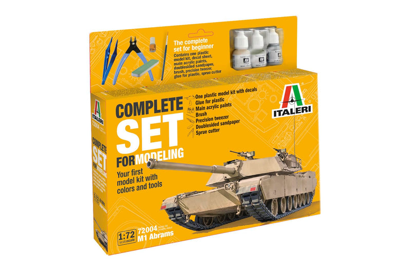 Italeri 72004 1:72 M-1 Abrams - Set completo de construcción de maquetas, kit de construcción, construcción de modelos de pie, manualidades, aficiones, pegar, kit de plástico, incluye accesorios