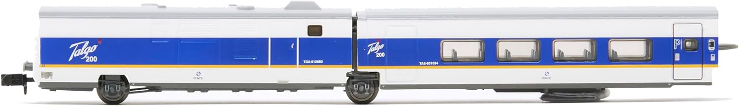 RENFE Talgo 200 Zugset, 6-teilig, weiß und blau lackiert mit gelbem Streifen, Epoche V