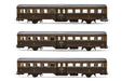 FS Passagierwagen „Corbellini“ 1947, 3 Stück, 2 Achsen, 3. Klasse, Lackierung Castano/Isabella, für historische Züge, Epoche V–VI