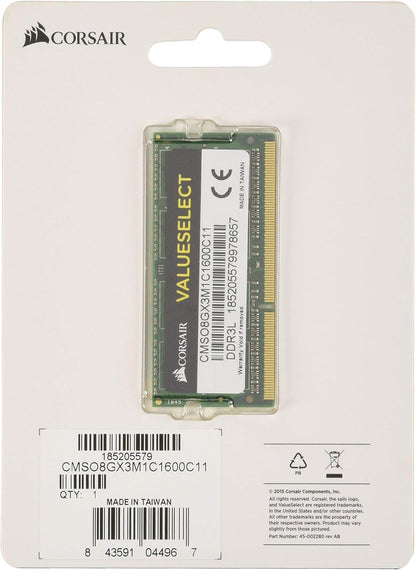 Corsair Value Select SODIMM 8GB (1x8GB) DDR3L 1600MHz C11 Memory for Laptop/Notebooks - Black 1600Mhz C11 8GB (1x8GB)