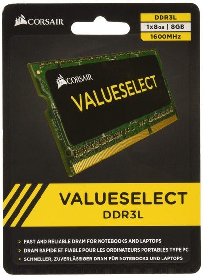 Corsair Value Select SODIMM 8GB (1x8GB) DDR3L 1600MHz C11 Memory for Laptop/Notebooks - Black 1600Mhz C11 8GB (1x8GB)