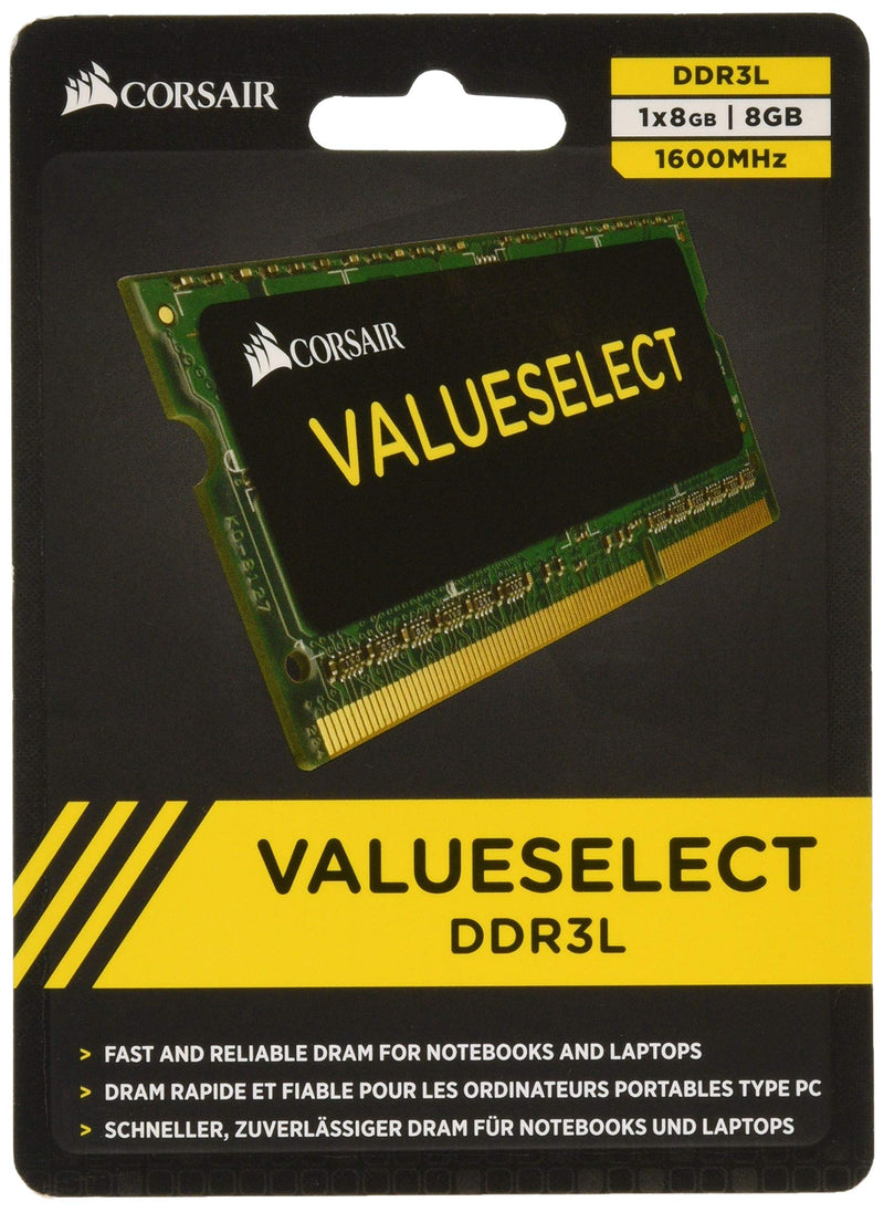 Corsair Value Select SODIMM 8GB (1x8GB) DDR3L 1600MHz C11 Memory for Laptop/Notebooks - Black 1600Mhz C11 8GB (1x8GB)