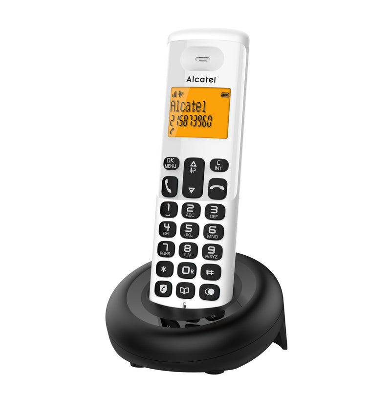 Alcatel E160 White Cordless DECT Phone with Blocking Unwanted Calls, Large Orange Backlit Display, Easy to Read, Classic and Polyphonic Ringtones