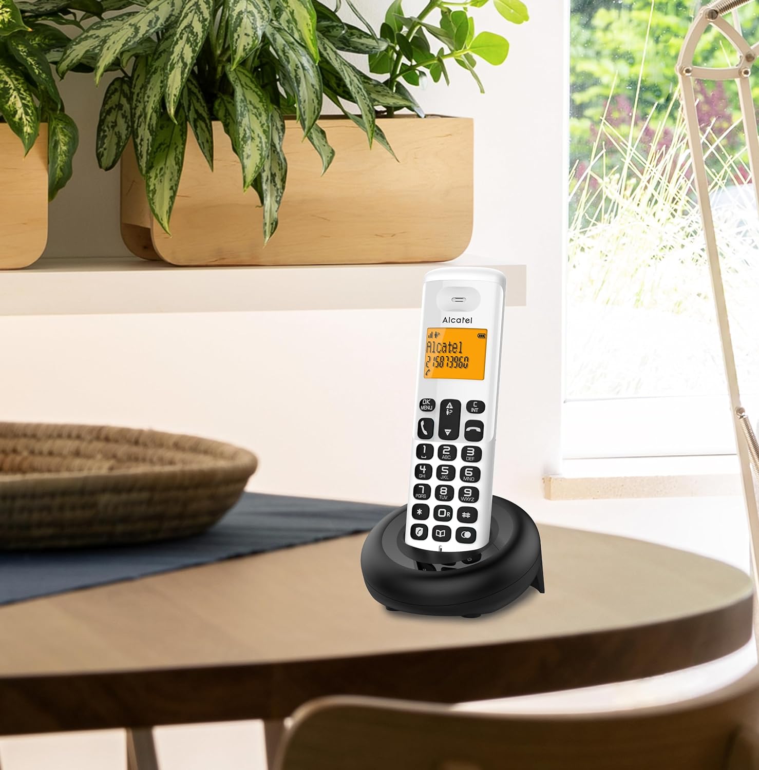 Alcatel E160 White Cordless DECT Phone with Blocking Unwanted Calls, Large Orange Backlit Display, Easy to Read, Classic and Polyphonic Ringtones
