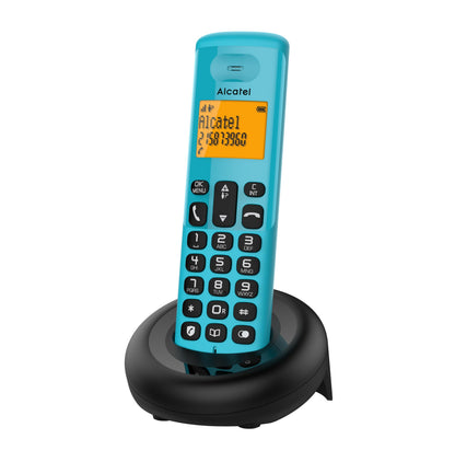 Alcatel E160 Blu Telefono Cordless DECT con Blocco Chiamate Indesiderate, Ampio Display Retroilluminato Arancione di Facile Lettura, Suonerie Classiche e Polifoniche
