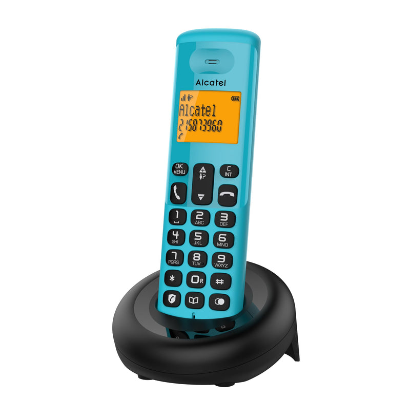 Alcatel E160 Blu Telefono Cordless DECT con Blocco Chiamate Indesiderate, Ampio Display Retroilluminato Arancione di Facile Lettura, Suonerie Classiche e Polifoniche