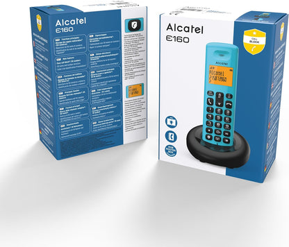 Alcatel E160 Blu Telefono Cordless DECT con Blocco Chiamate Indesiderate, Ampio Display Retroilluminato Arancione di Facile Lettura, Suonerie Classiche e Polifoniche