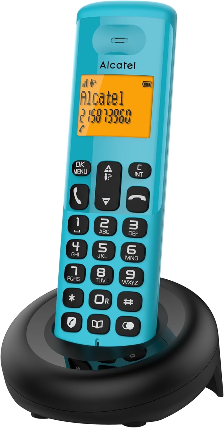 Alcatel E160 Blu Telefono Cordless DECT con Blocco Chiamate Indesiderate, Ampio Display Retroilluminato Arancione di Facile Lettura, Suonerie Classiche e Polifoniche