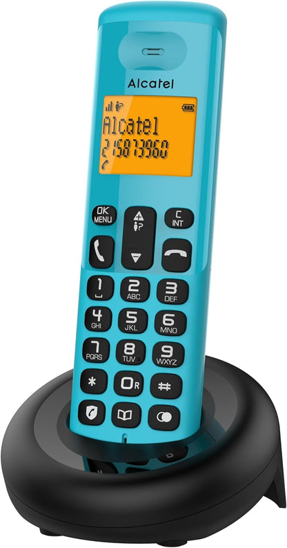 Alcatel E160 Blu Telefono Cordless DECT con Blocco Chiamate Indesiderate, Ampio Display Retroilluminato Arancione di Facile Lettura, Suonerie Classiche e Polifoniche