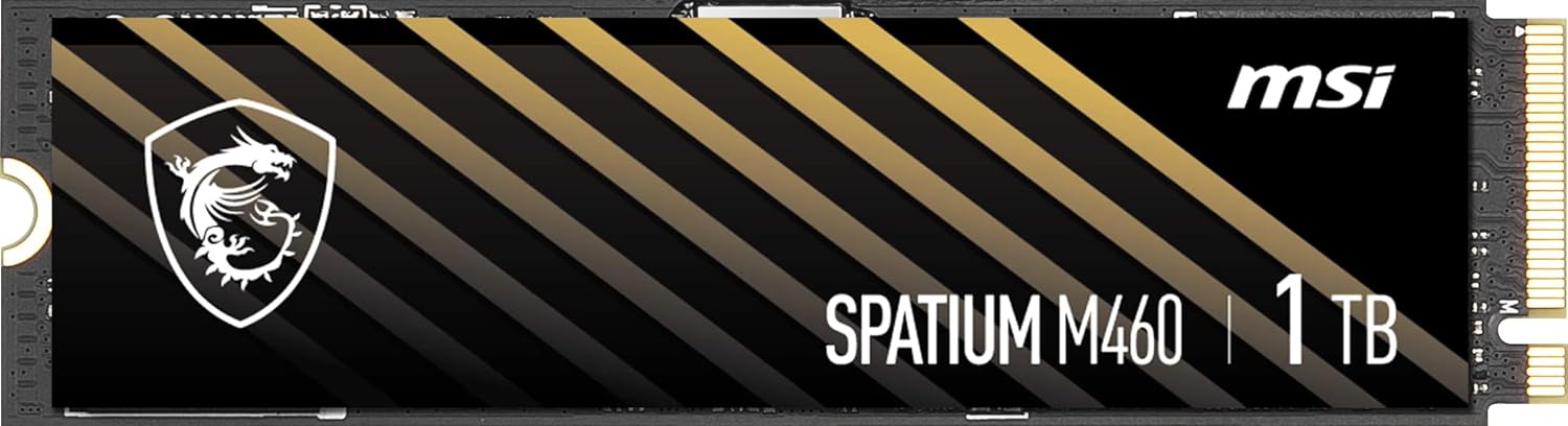 MSI SPATIUM M460 PCIe 4.0 NVMe M.2 1TB - PCIe 4.0 NVMe M.2 Internal Solid State Drive, 5000MB/s Read & 4500MB/s Write, 3D NAND, Built-In Data Security, MSI Center - 5 Year Warranty (600 TBW) 1TB 460