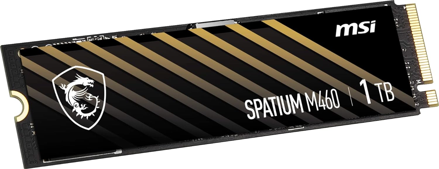 MSI SPATIUM M460 PCIe 4.0 NVMe M.2 1TB - PCIe 4.0 NVMe M.2 Internal Solid State Drive, 5000MB/s Read & 4500MB/s Write, 3D NAND, Built-In Data Security, MSI Center - 5 Year Warranty (600 TBW) 1TB 460