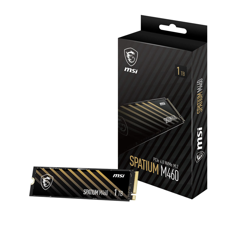 MSI SPATIUM M460 PCIe 4.0 NVMe M.2 1TB - PCIe 4.0 NVMe M.2 Internal Solid State Drive, 5000MB/s Read & 4500MB/s Write, 3D NAND, Built-In Data Security, MSI Center - 5 Year Warranty (600 TBW) 1TB 460