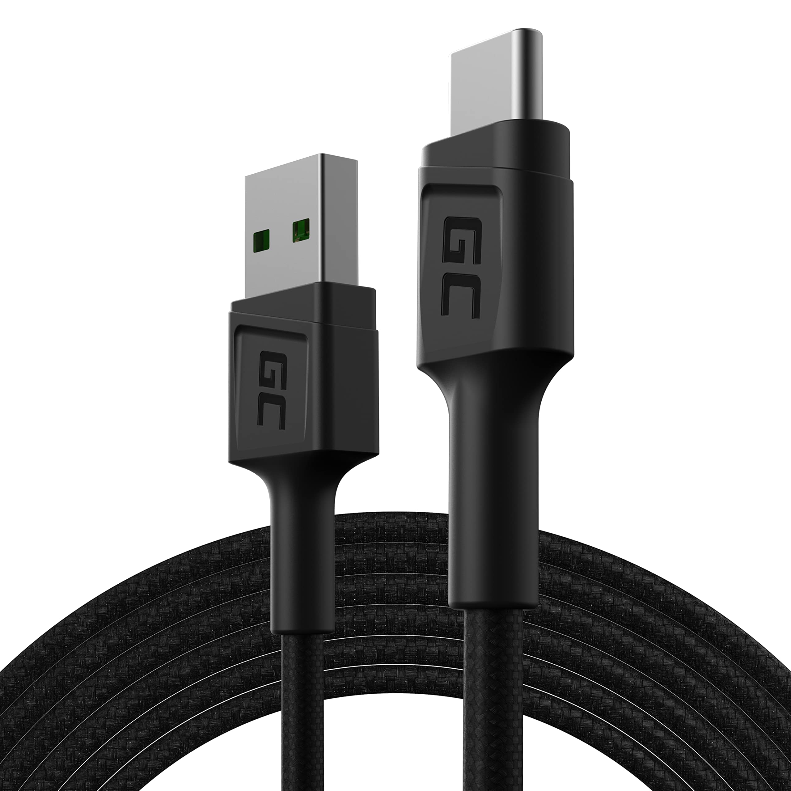 Green Cell Cavo USB-A - USB-C Tipo C 2m Cavo di ricarica nero Compatibile con Samsung Galaxy S23 S22 S21 S20 Ultra S10 S9 S8+ | Note 20 10 9 8 | Telefoni Android
