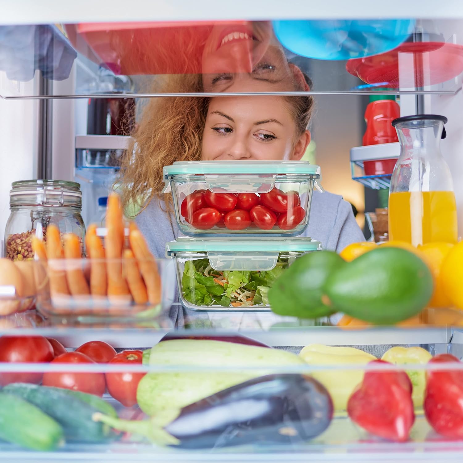 Relaxdays 10029985 Glass Food Container Set, 12 Pieces, Snap Lid, BPA-, Ovenproof, 5 Sizes, Rectangular Storage, Transparent, Plastic
