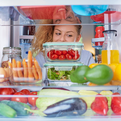 Relaxdays 10029985 Glass Food Container Set, 12 Pieces, Snap Lid, BPA-, Ovenproof, 5 Sizes, Rectangular Storage, Transparent, Plastic