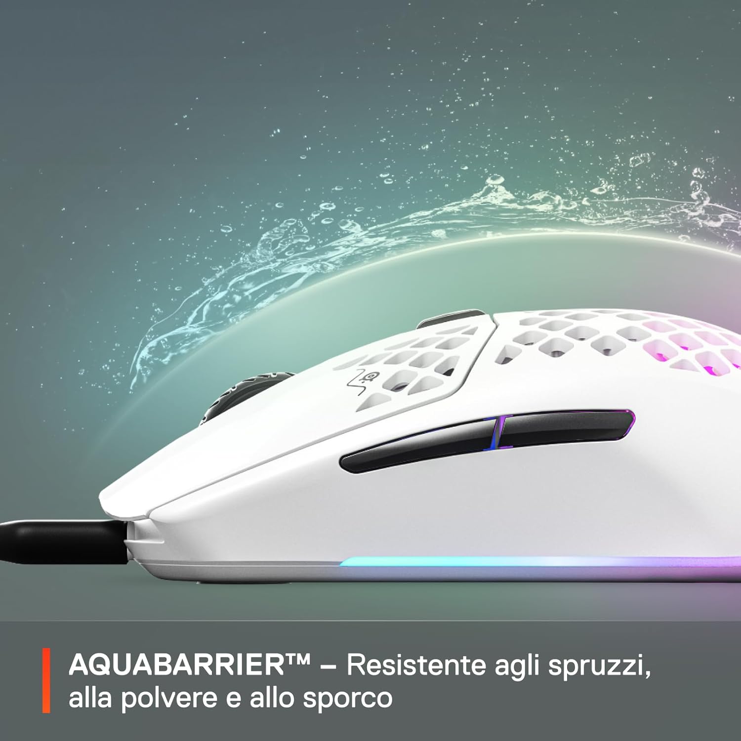 SteelSeries Aerox 3 - Mouse da gioco RGB traforato - Design ultraleggero e resistente all'acqua - Sensore ottico TrueMove Core da 8.500 DPI - Snow