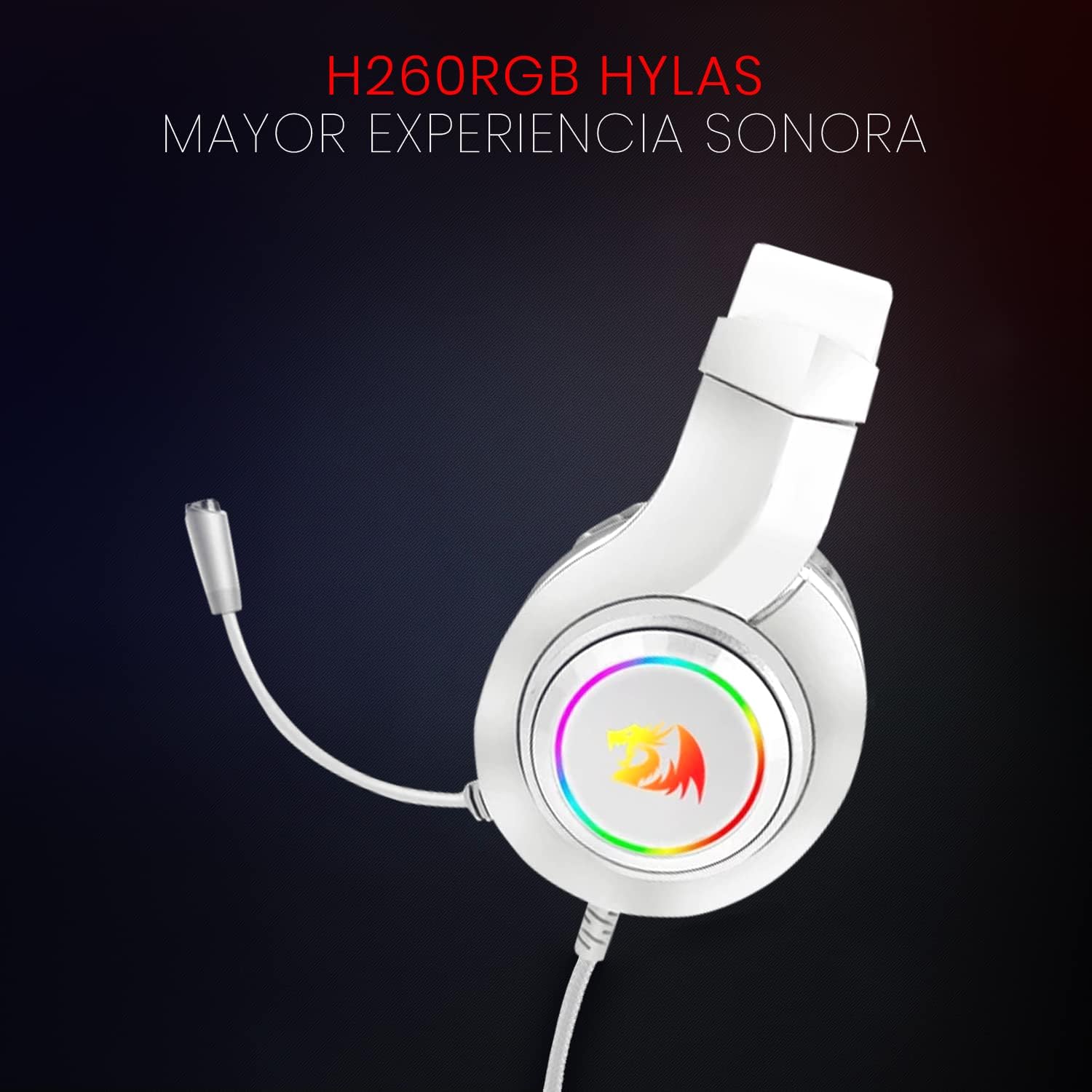 Redragon H260 Hylas RGB White, Gaming Headphones with Microphone, Circumaural Pads, Compatible with Xbox One PS4 PS5 Laptop