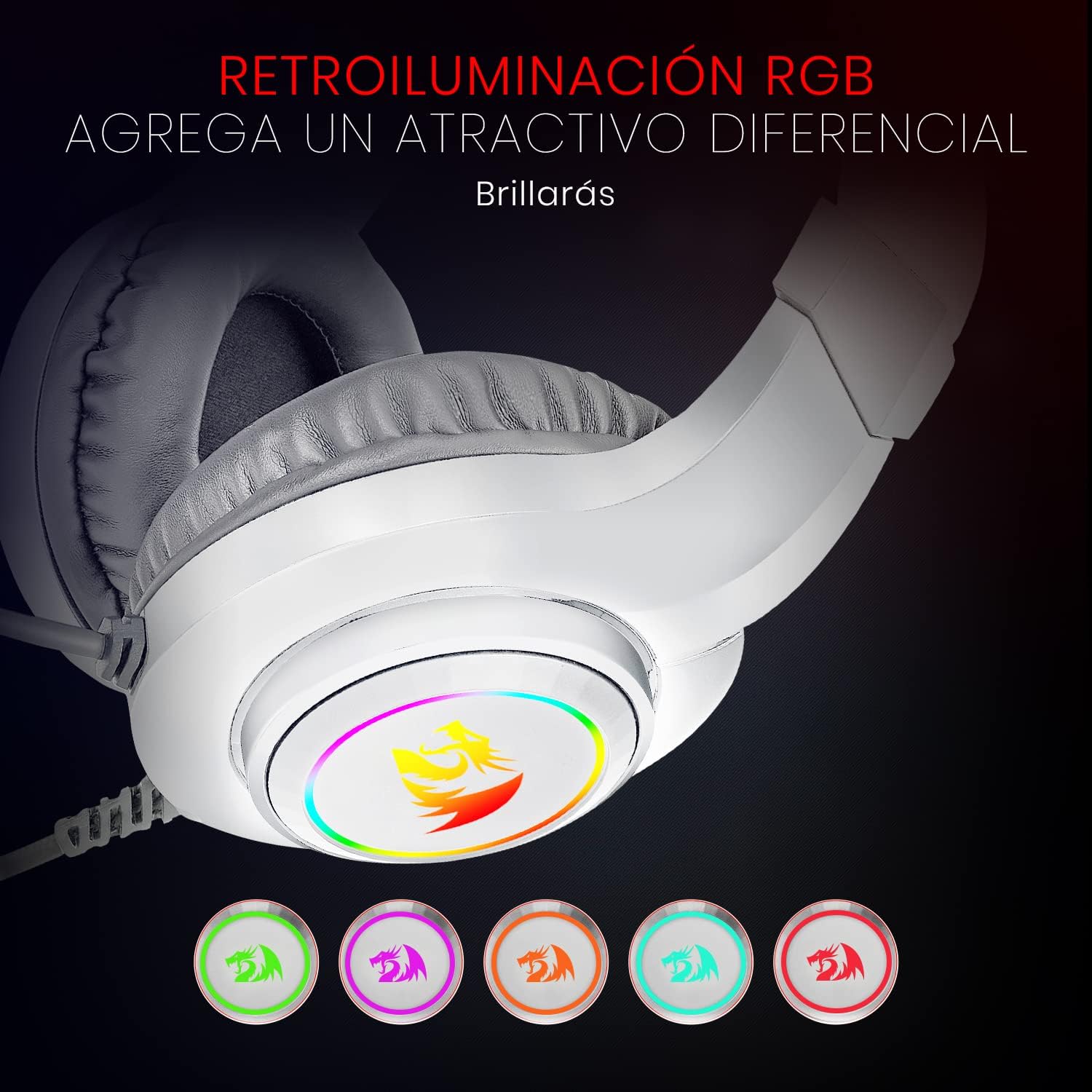 Redragon H260 Hylas RGB White, Gaming Headphones with Microphone, Circumaural Pads, Compatible with Xbox One PS4 PS5 Laptop