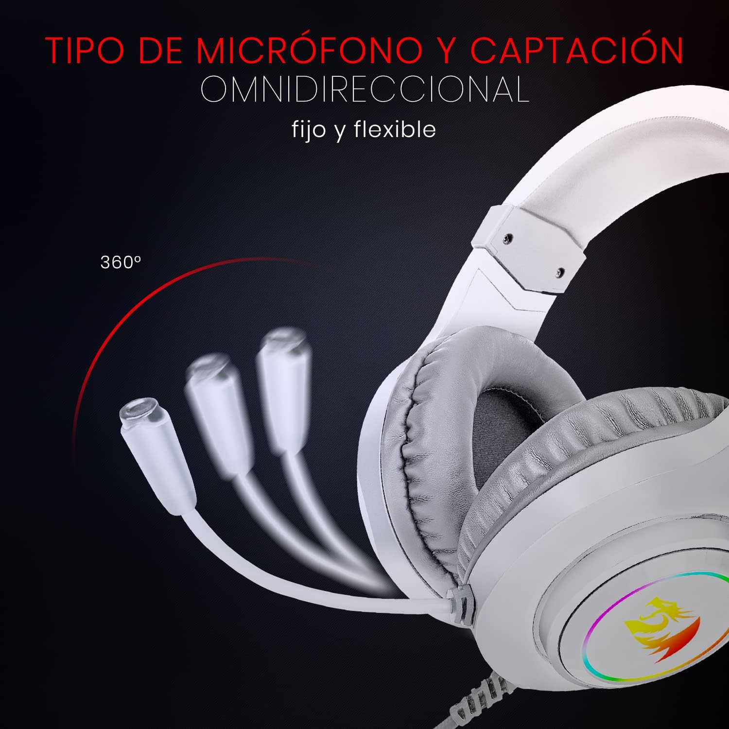 Redragon H260 Hylas RGB White, Gaming Headphones with Microphone, Circumaural Pads, Compatible with Xbox One PS4 PS5 Laptop