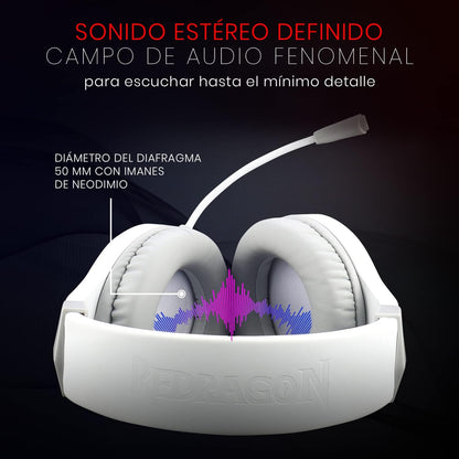 Redragon H260 Hylas RGB White, Gaming Headphones with Microphone, Circumaural Pads, Compatible with Xbox One PS4 PS5 Laptop