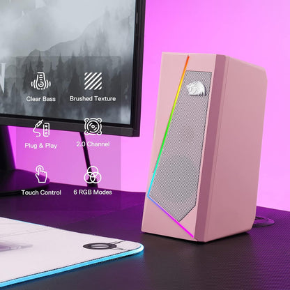 Redragon GS520 RGB Desktop Speakers, 2.0 Channel PC Computer Stereo Speaker with 6 Colorful LED Modes, Enhanced Sound and Easy-Access Volume Control, USB Powered w/ 3.5mm Cable