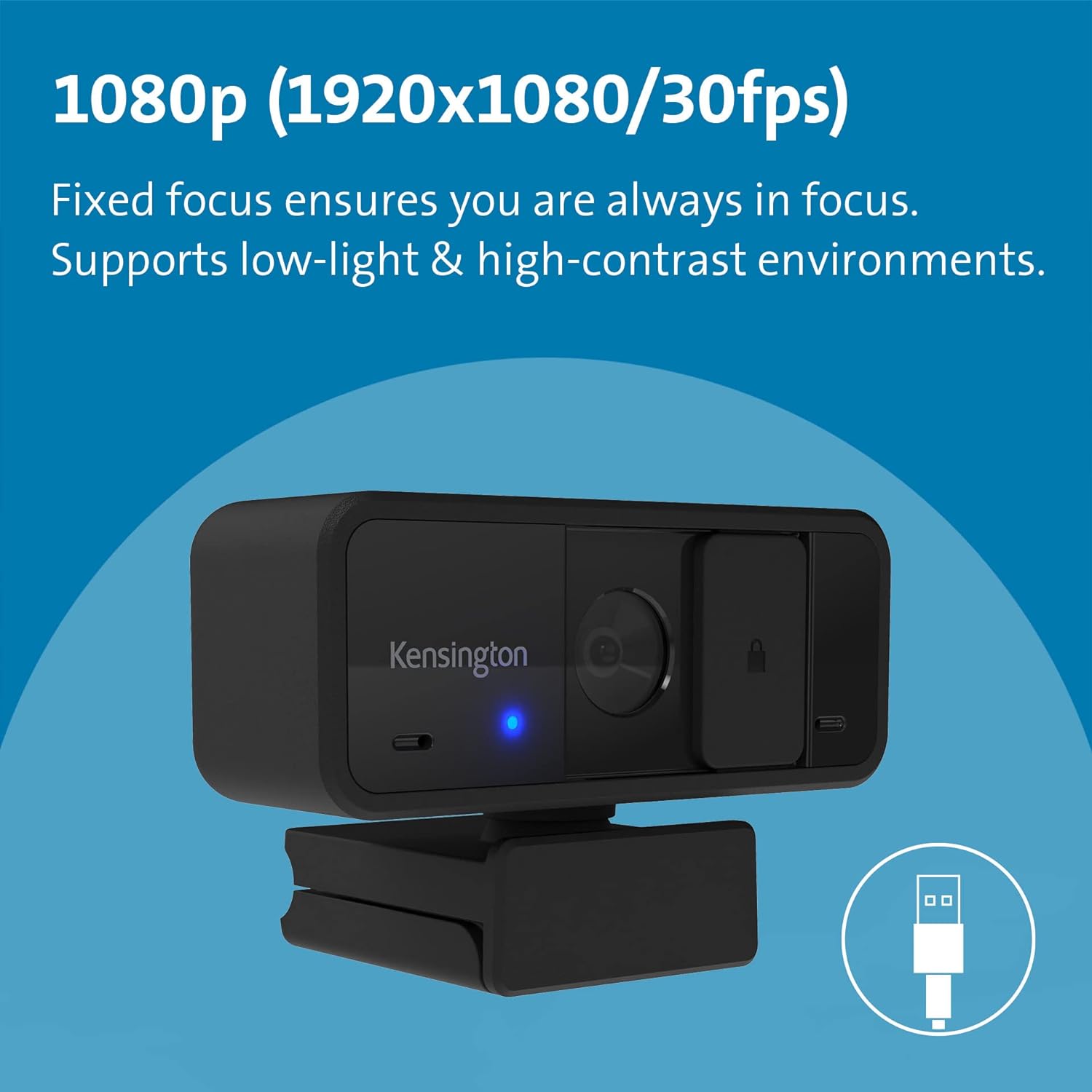 Kensington W1050 1080p Fixed Focus Wide Angle Webcam, Built-In Noise Reduction Mic, 95 Degree Field of View, Digital PC Computer Video Camera for Presentations or Video Conferencing (K80251)