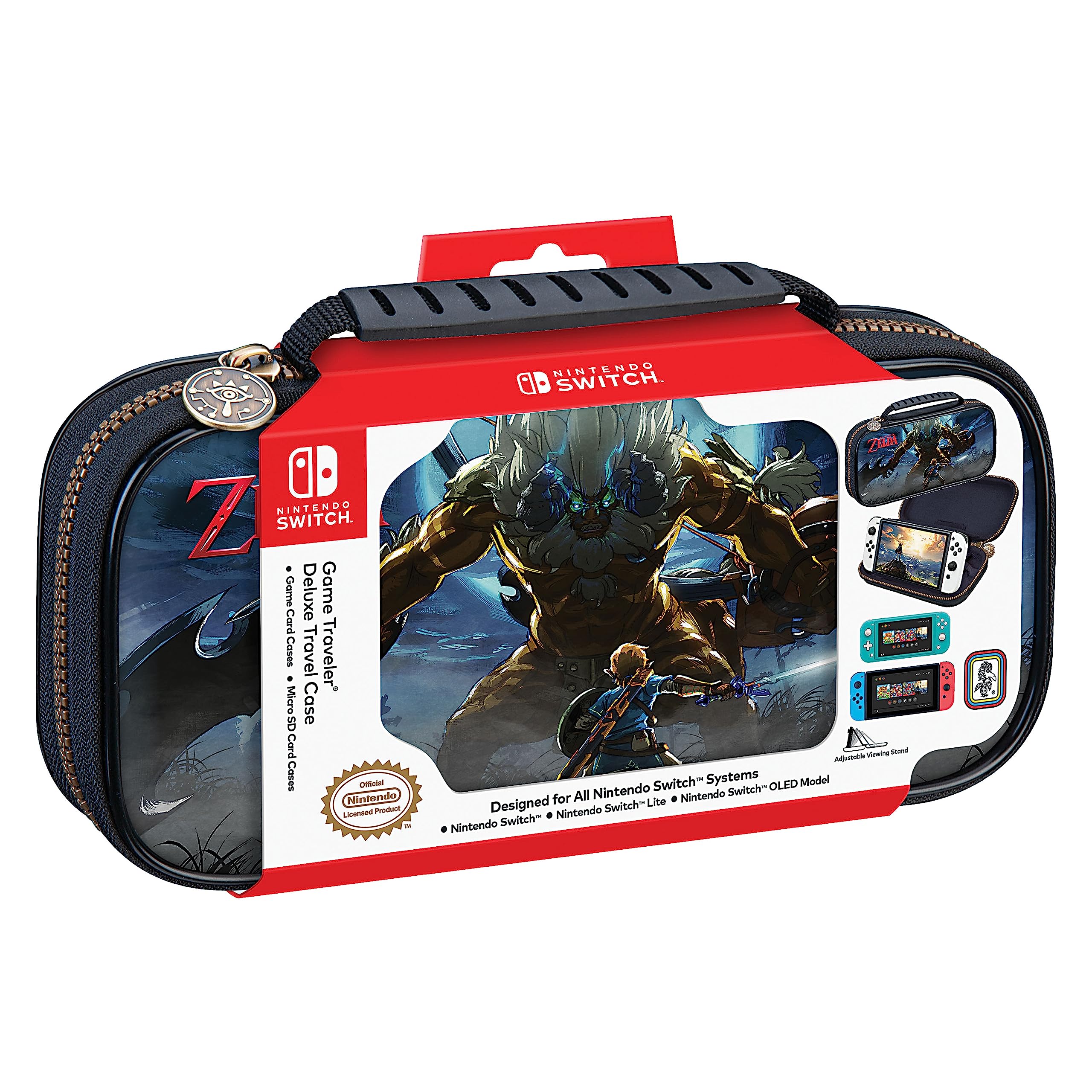 Game Traveler Nintendo Switch Zelda Case - Holds Switch OLED, Switch or Switch Lite, Adjustable Viewing Stand & Bonus Game Cases, Deluxe Carry Handle, Licensed Nintendo Switch Case