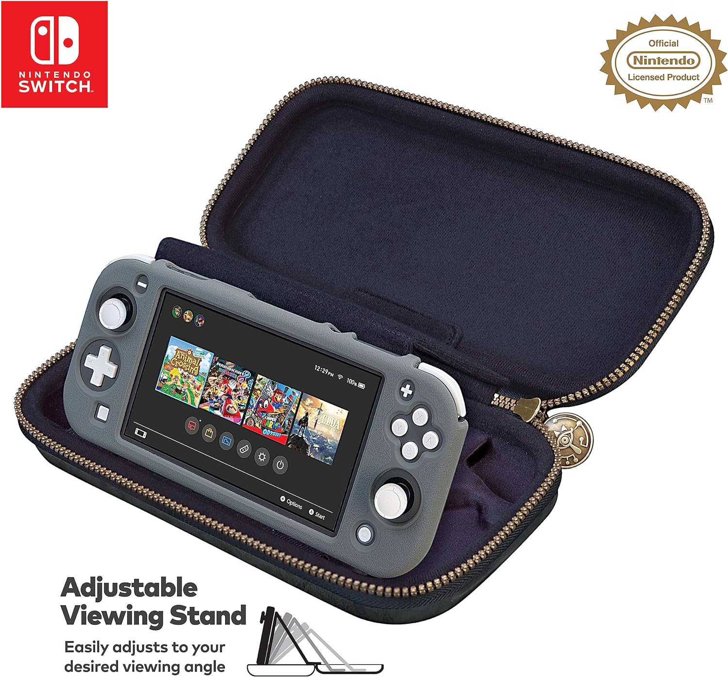 Game Traveler Nintendo Switch Zelda Case - Holds Switch OLED, Switch or Switch Lite, Adjustable Viewing Stand & Bonus Game Cases, Deluxe Carry Handle, Licensed Nintendo Switch Case